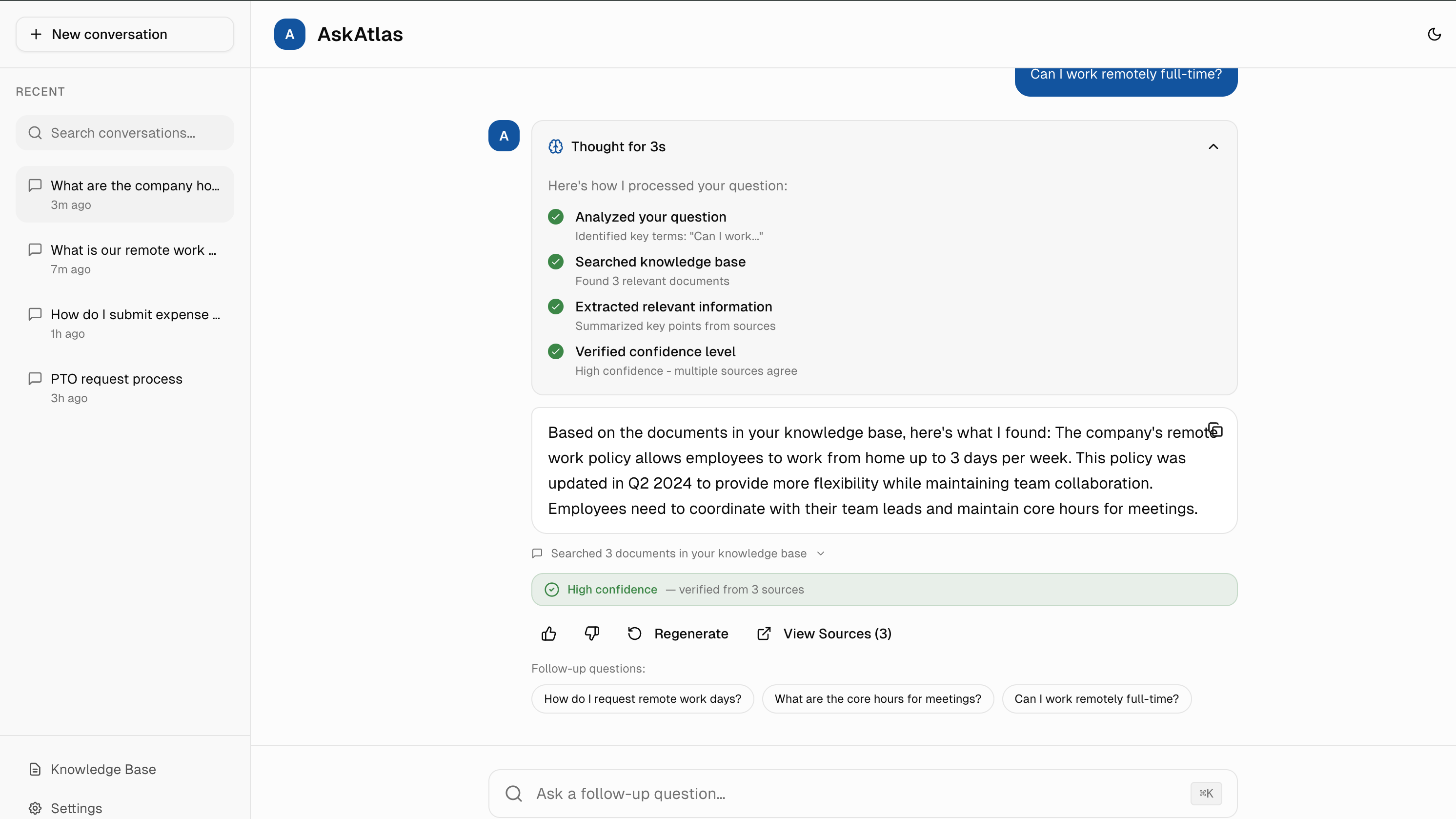 Chain of thought showing AI reasoning process