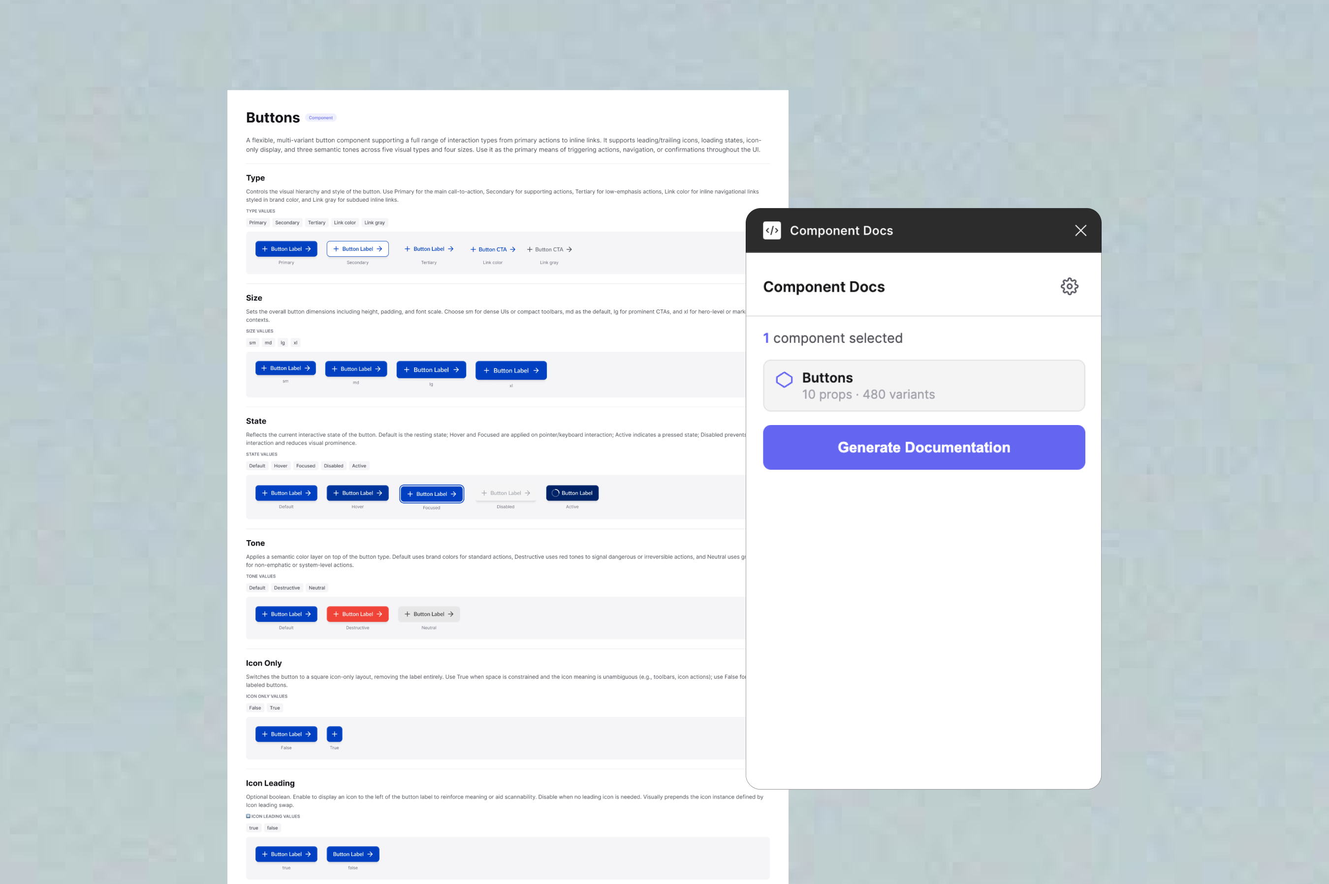 Component Documentation Generator - Built a Figma plugin using Claude API that automatically generates visual documentation in 3-5 seconds